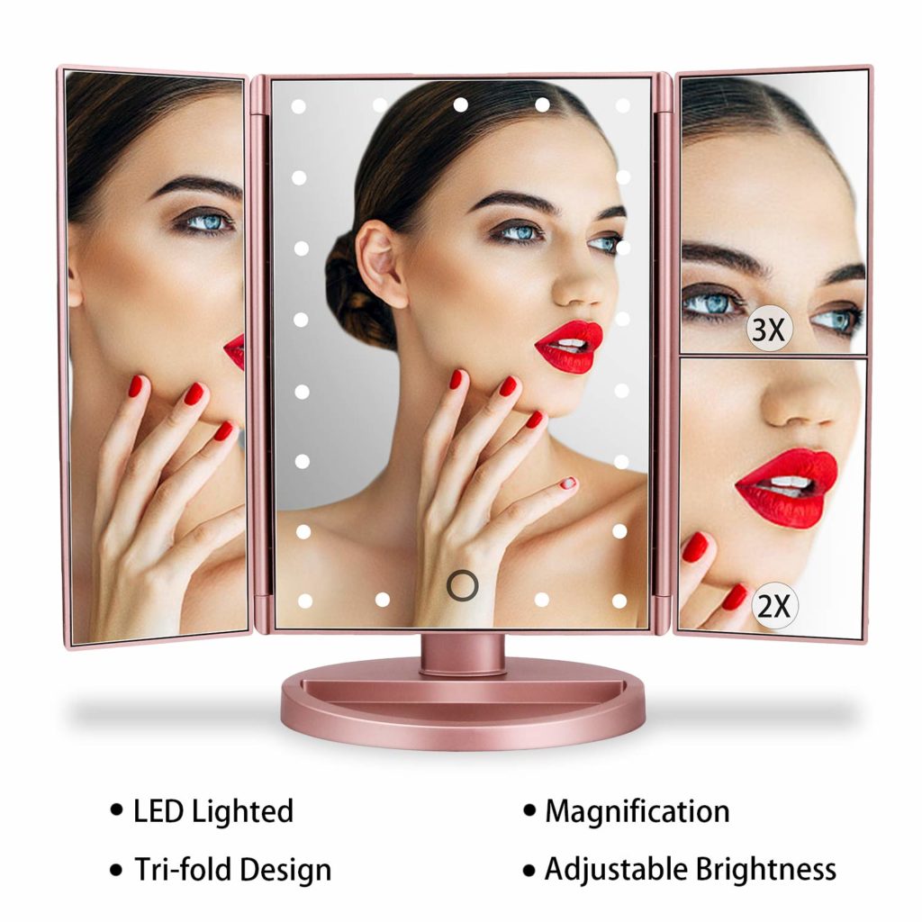 deweisn Tri-Fold Lighted Vanity Makeup Mirror with 21 LED Lights