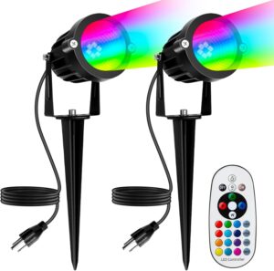 PYDS Halloween Spotlights Outdoor, 12W Super Bright RGBW Christmas Spot Lights, 120V Plug-in Color Changing
